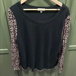Women's Black and Pink Leopard Sleeve Top